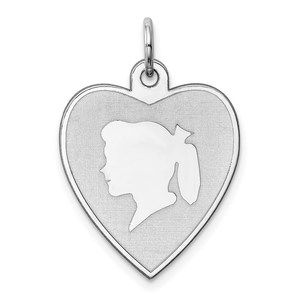 Million Charms Sterling Silver Rhodium-plated Engraveable Girl Disc Charm